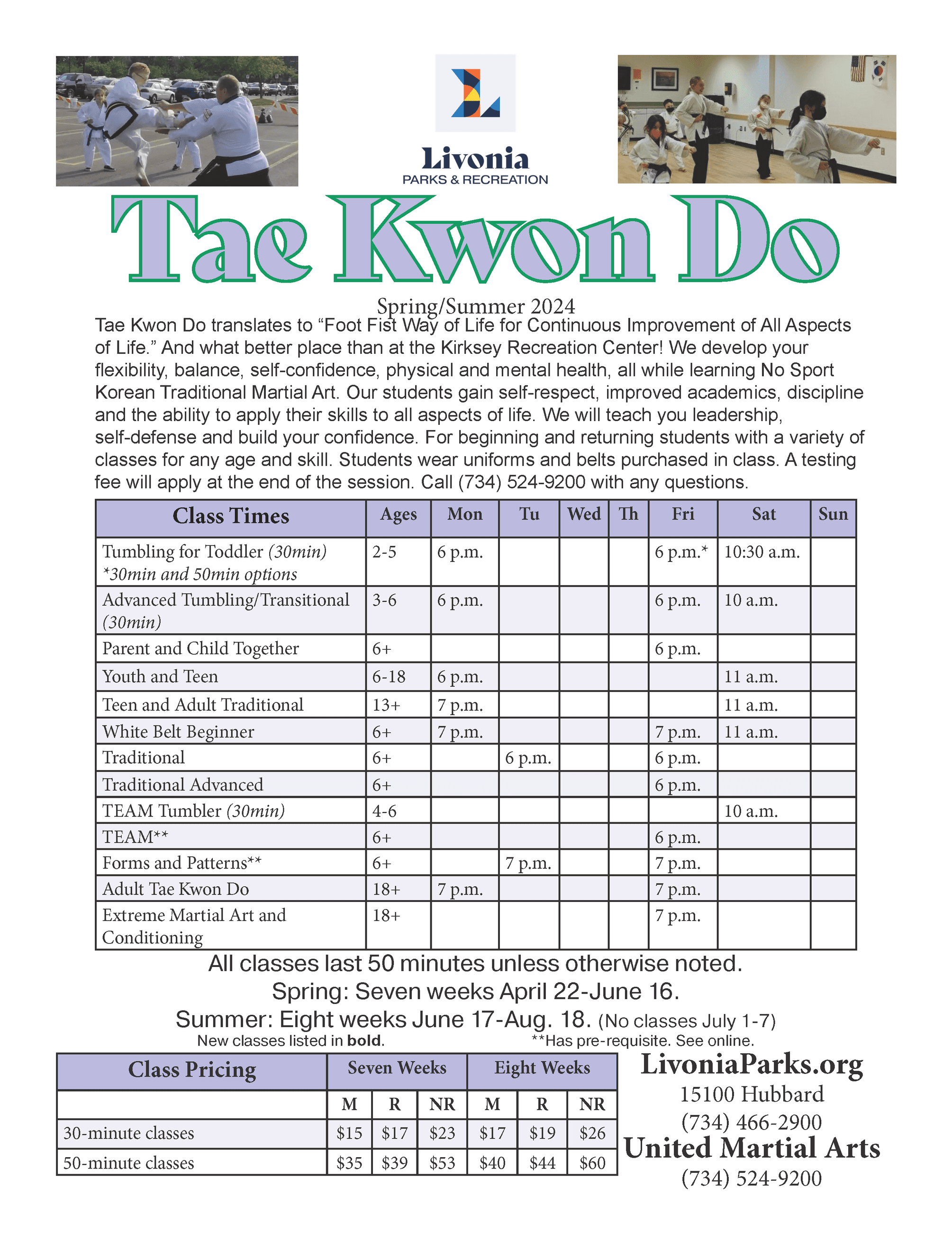 2024-4-22 to 8-18 Tae Kwon Do Spring Summer